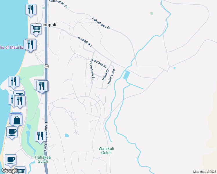 map of restaurants, bars, coffee shops, grocery stores, and more near 139 Hakui Loop in Lahaina