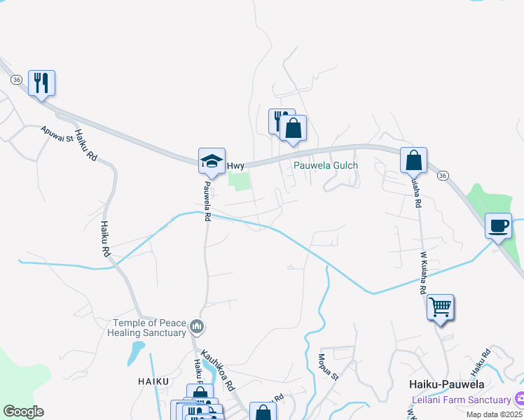 map of restaurants, bars, coffee shops, grocery stores, and more near 51 Kanoenoe Loop in Haiku-Pauwela