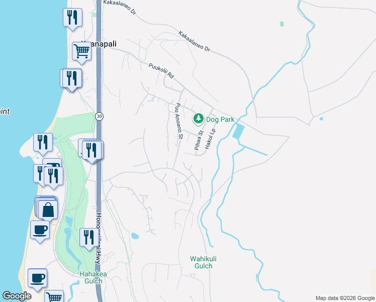 map of restaurants, bars, coffee shops, grocery stores, and more near 196 Hakui Place in Lahaina