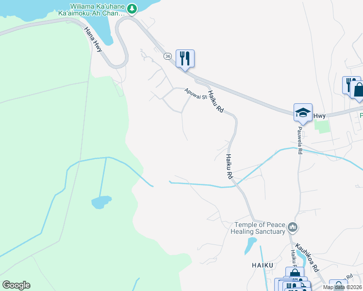 map of restaurants, bars, coffee shops, grocery stores, and more near 150 Piialii Place in Haiku-Pauwela