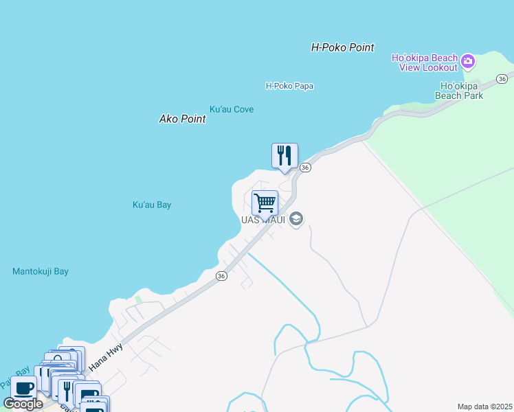 map of restaurants, bars, coffee shops, grocery stores, and more near 90 Aleiki Place in Paia
