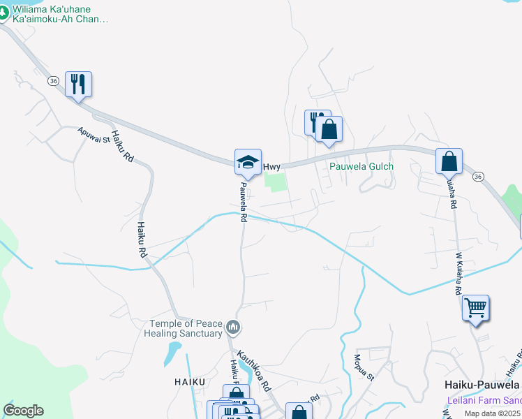 map of restaurants, bars, coffee shops, grocery stores, and more near 2830 West Lelehuna Place in Haiku-Pauwela