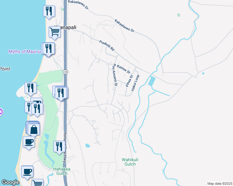 map of restaurants, bars, coffee shops, grocery stores, and more near 212 Hakui Place in Lahaina