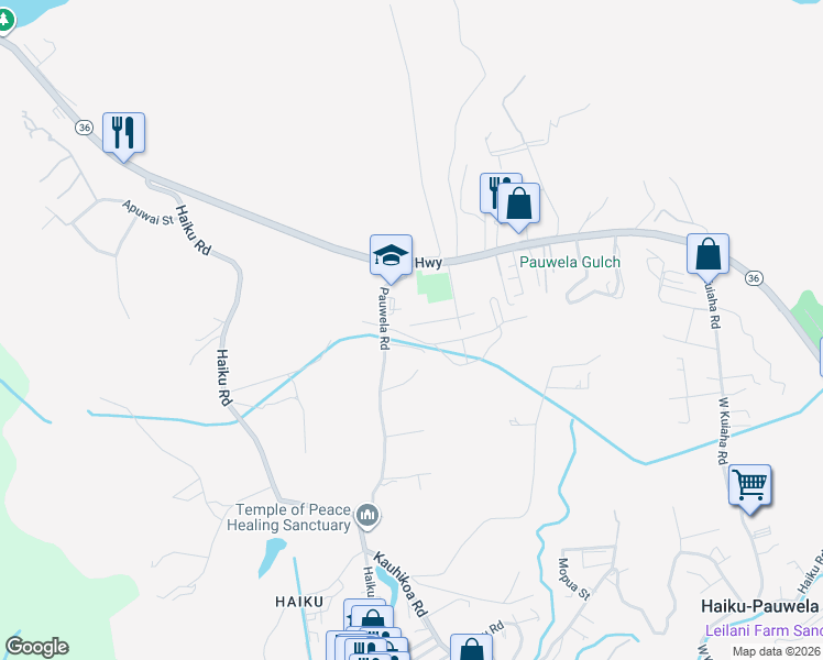 map of restaurants, bars, coffee shops, grocery stores, and more near 2830 West Lelehuna Place in Haiku-Pauwela