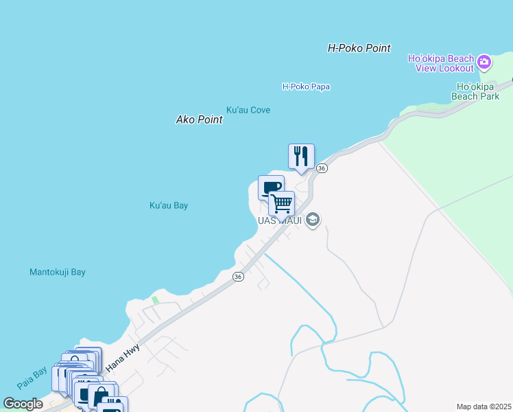 map of restaurants, bars, coffee shops, grocery stores, and more near 61 Aleiki Place in Paia