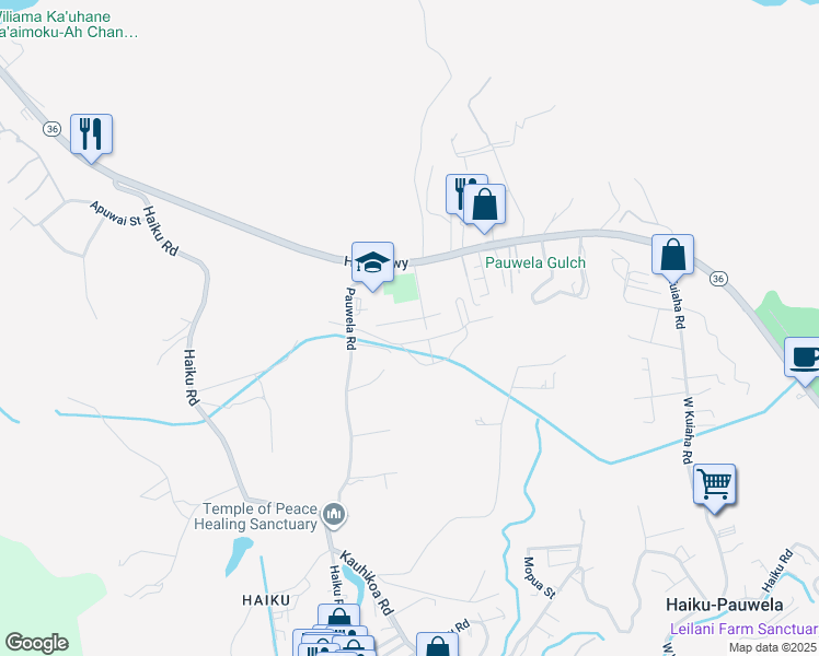 map of restaurants, bars, coffee shops, grocery stores, and more near 2878 West Lelehuna Place in Haiku-Pauwela