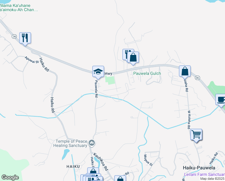 map of restaurants, bars, coffee shops, grocery stores, and more near 2878 West Lelehuna Place in Haiku-Pauwela