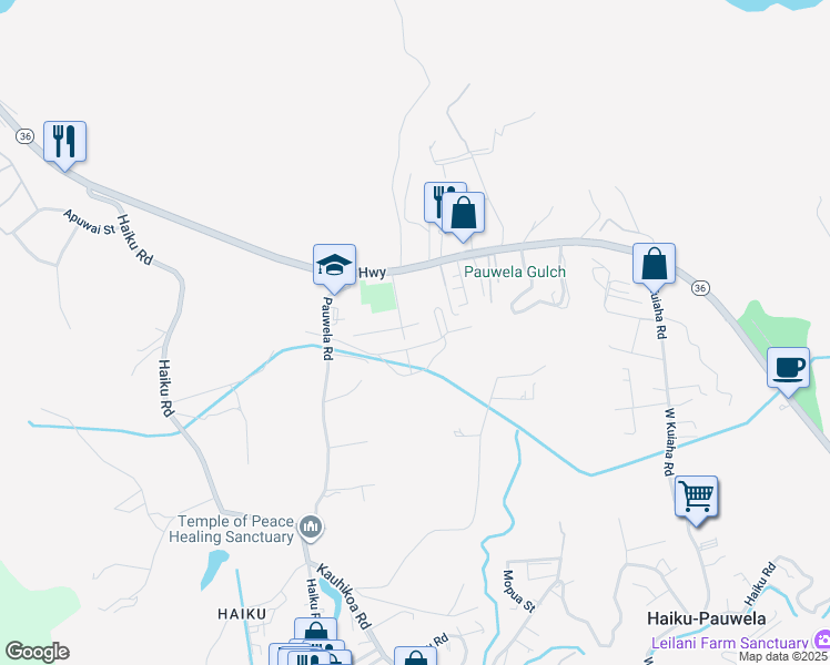 map of restaurants, bars, coffee shops, grocery stores, and more near 2918 East Lelehuna Place in Haiku-Pauwela