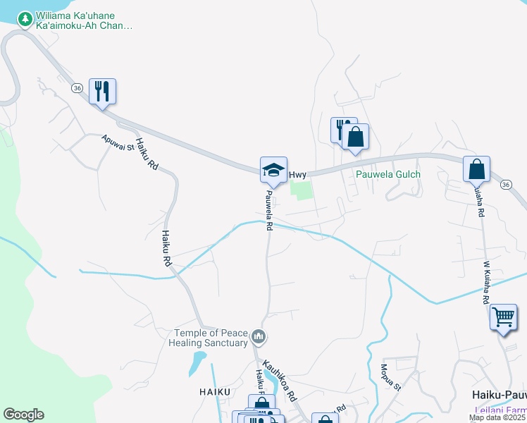 map of restaurants, bars, coffee shops, grocery stores, and more near 88 Pauwela Road in Haiku-Pauwela