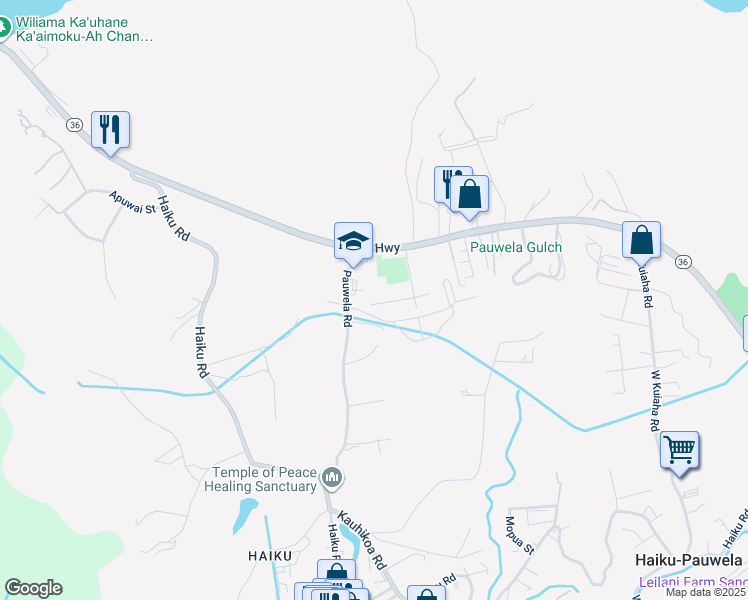 map of restaurants, bars, coffee shops, grocery stores, and more near 2835 West Lelehuna Place in Haiku-Pauwela