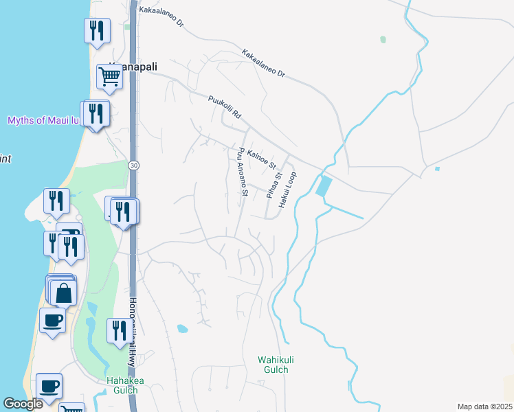 map of restaurants, bars, coffee shops, grocery stores, and more near 153 Eke Place in Lahaina