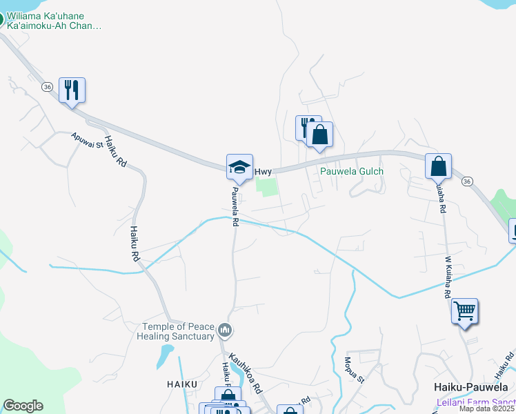 map of restaurants, bars, coffee shops, grocery stores, and more near 2841 West Lelehuna Place in Haiku-Pauwela
