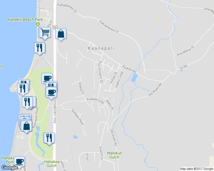 map of restaurants, bars, coffee shops, grocery stores, and more near 153 Eke Place in Lahaina