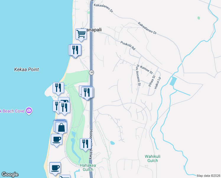 map of restaurants, bars, coffee shops, grocery stores, and more near 180 Kalaihi Place in Lahaina
