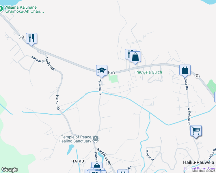map of restaurants, bars, coffee shops, grocery stores, and more near 2841 West Lelehuna Place in Haiku-Pauwela