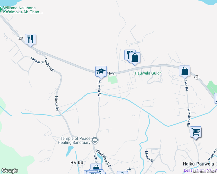 map of restaurants, bars, coffee shops, grocery stores, and more near 2847 West Lelehuna Place in Haiku-Pauwela