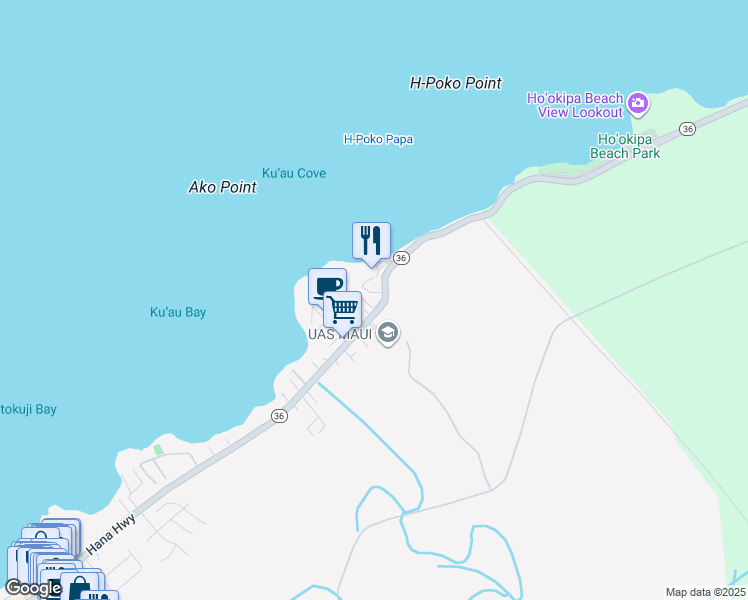 map of restaurants, bars, coffee shops, grocery stores, and more near 777 Hana Highway in Paia