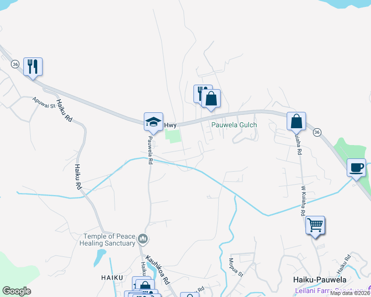 map of restaurants, bars, coffee shops, grocery stores, and more near 61 Pilialoha Street in Haiku-Pauwela
