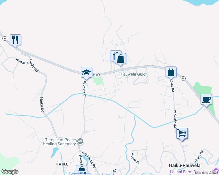 map of restaurants, bars, coffee shops, grocery stores, and more near 2033 East Lelehuna Place in Haiku-Pauwela