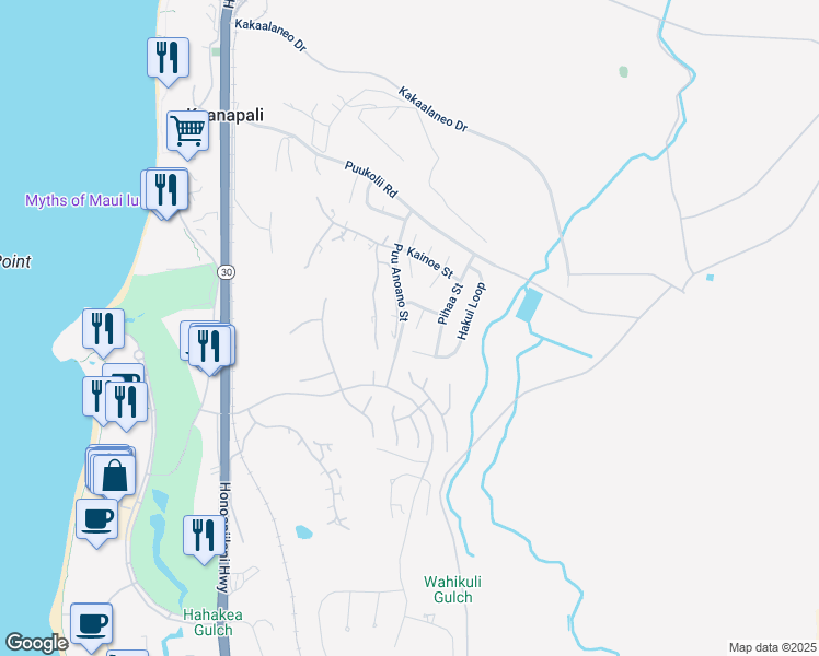 map of restaurants, bars, coffee shops, grocery stores, and more near 152 Eke Place in Lahaina