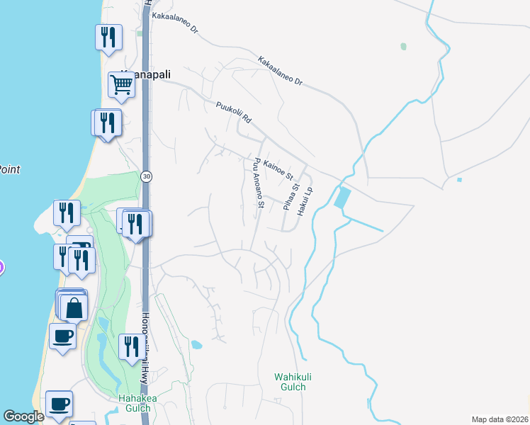 map of restaurants, bars, coffee shops, grocery stores, and more near 152 Eke Place in Lahaina