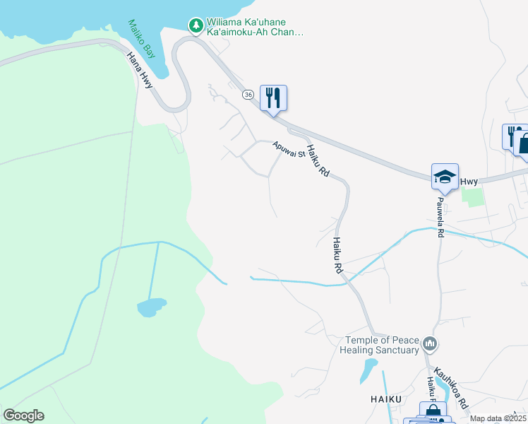 map of restaurants, bars, coffee shops, grocery stores, and more near 150 Piialii Place in Haiku-Pauwela
