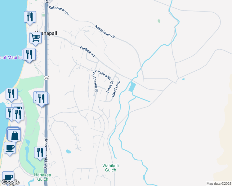 map of restaurants, bars, coffee shops, grocery stores, and more near 107 Hakui Loop in Lahaina