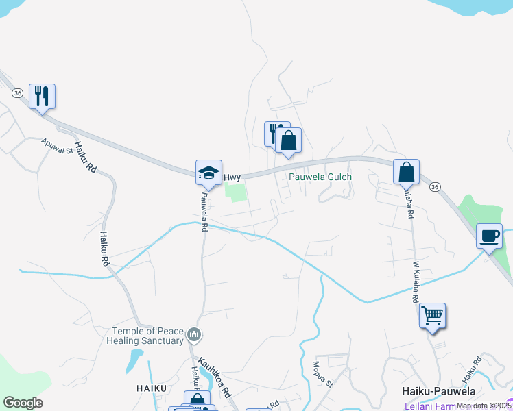 map of restaurants, bars, coffee shops, grocery stores, and more near 2917 East Lelehuna Place in Haiku-Pauwela