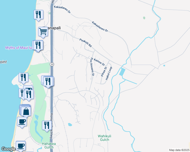 map of restaurants, bars, coffee shops, grocery stores, and more near 142 Eke Place in Lahaina