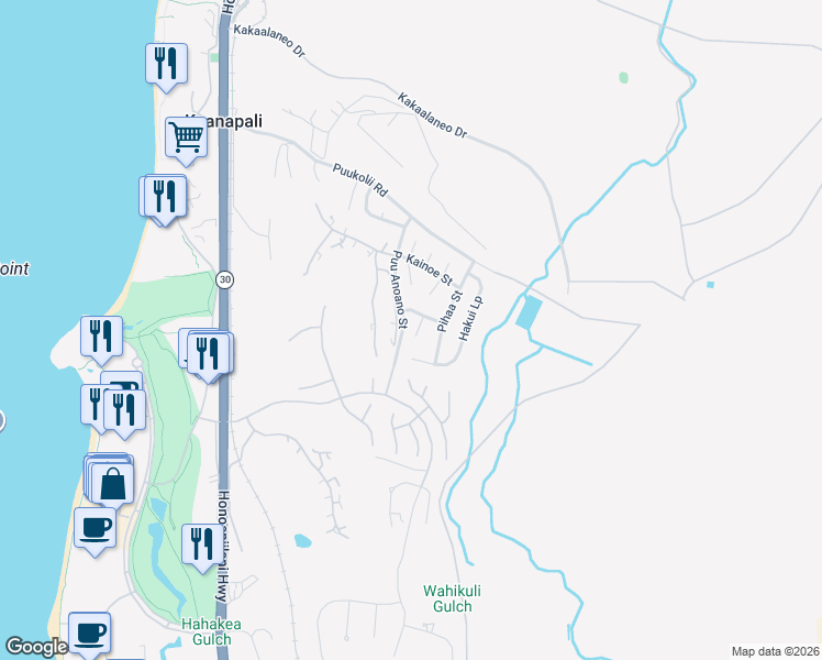 map of restaurants, bars, coffee shops, grocery stores, and more near 142 Eke Place in Lahaina