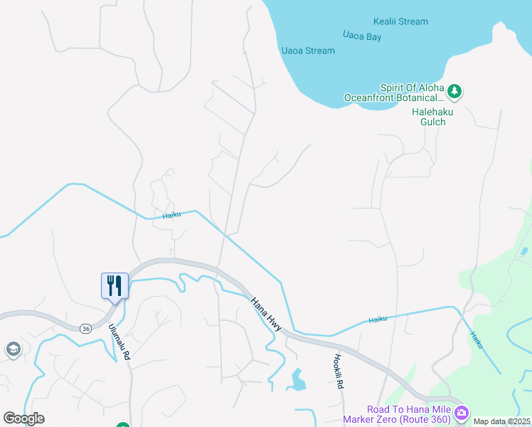 map of restaurants, bars, coffee shops, grocery stores, and more near Mehana Road in Haiku-Pauwela