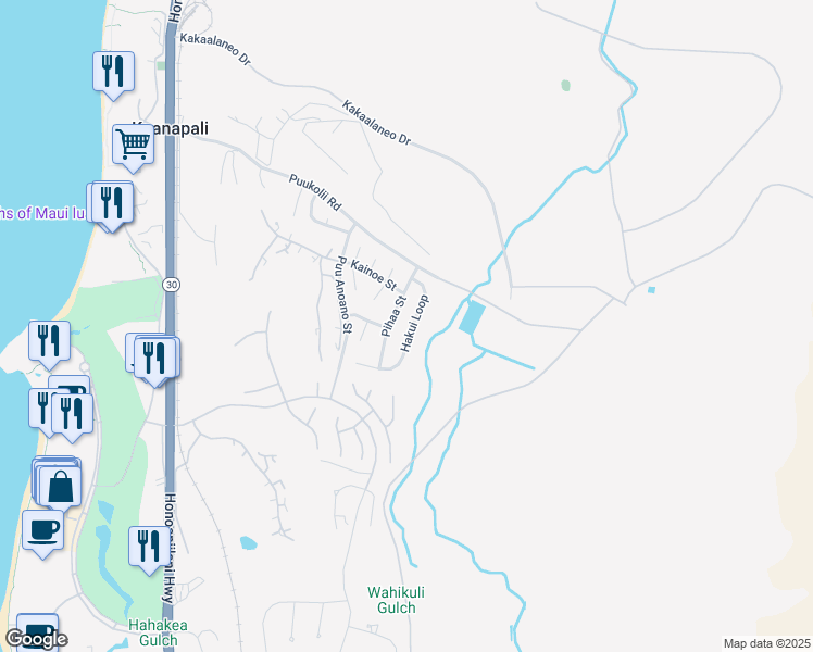 map of restaurants, bars, coffee shops, grocery stores, and more near 94 Hakui Loop in Lahaina