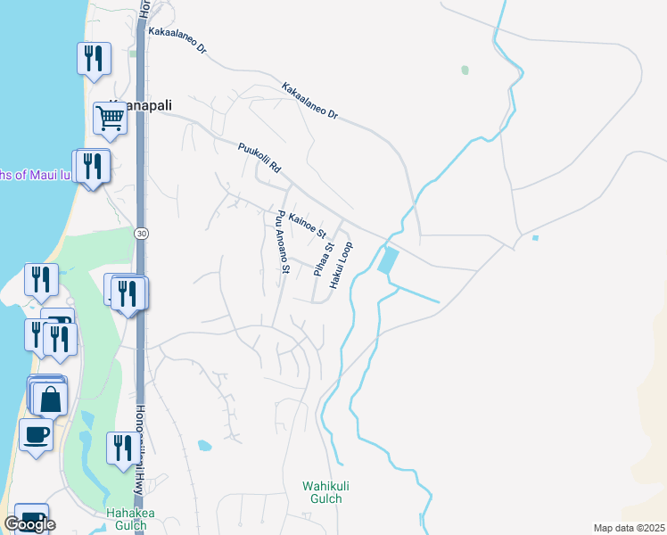 map of restaurants, bars, coffee shops, grocery stores, and more near 94 Hakui Loop in Lahaina