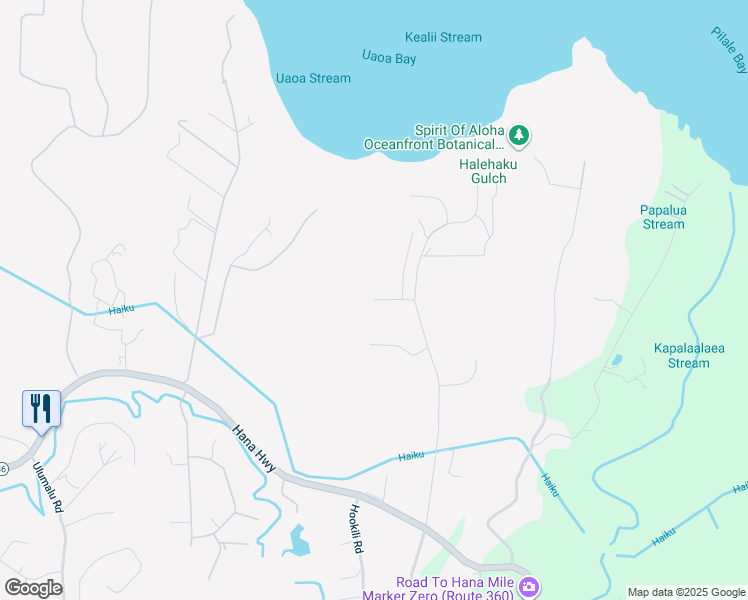 map of restaurants, bars, coffee shops, grocery stores, and more near 0 Pono Road in Haiku-Pauwela