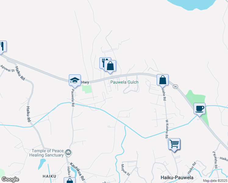 map of restaurants, bars, coffee shops, grocery stores, and more near 67 Puu Koa Place in Haiku-Pauwela