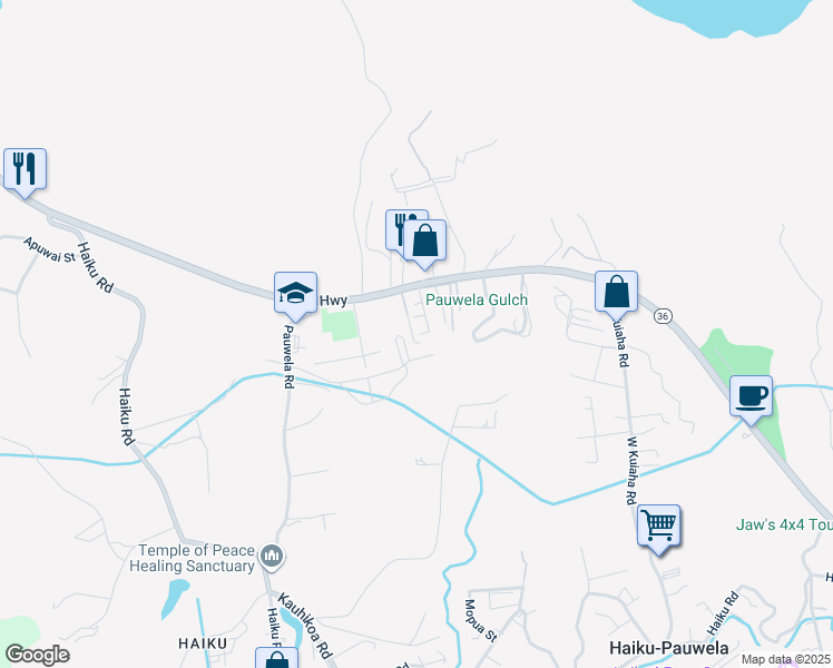 map of restaurants, bars, coffee shops, grocery stores, and more near 64 Puu Koa Place in Haiku-Pauwela