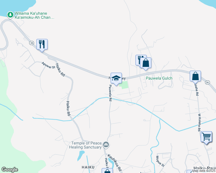map of restaurants, bars, coffee shops, grocery stores, and more near 50 Pauwela Road in Haiku-Pauwela