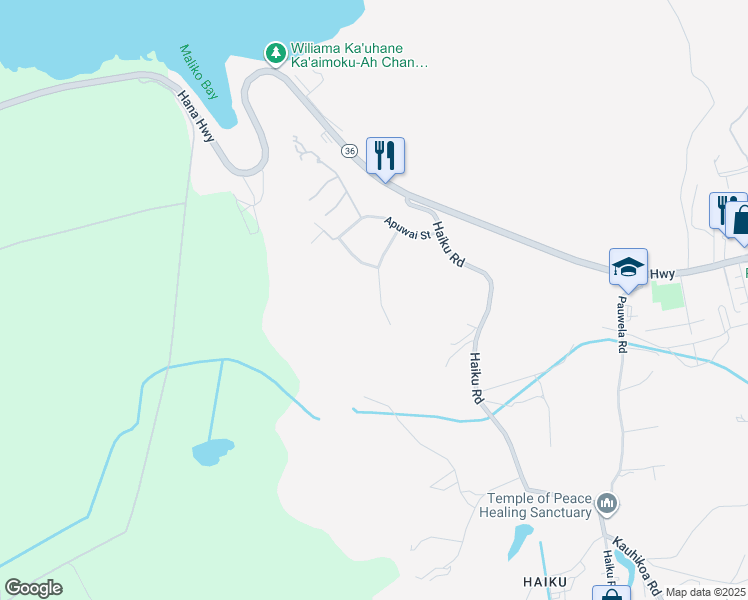 map of restaurants, bars, coffee shops, grocery stores, and more near 100 Piialii Place in Haiku-Pauwela