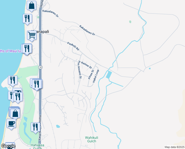 map of restaurants, bars, coffee shops, grocery stores, and more near 81 Pihaa Street in Lahaina