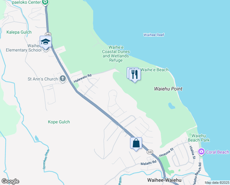 map of restaurants, bars, coffee shops, grocery stores, and more near 152 Kaulana Na Pua Circle in Wailuku