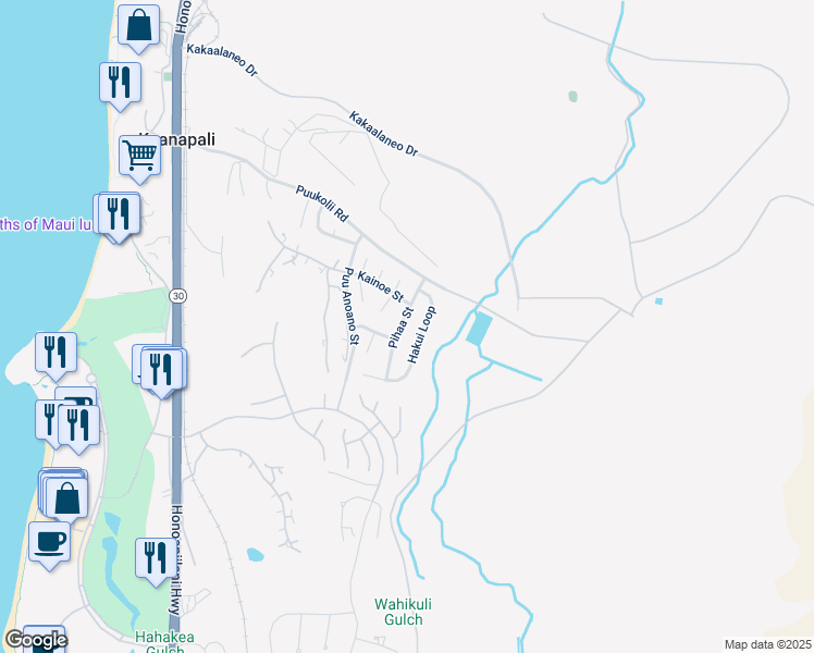 map of restaurants, bars, coffee shops, grocery stores, and more near 81 Pihaa Street in Lahaina