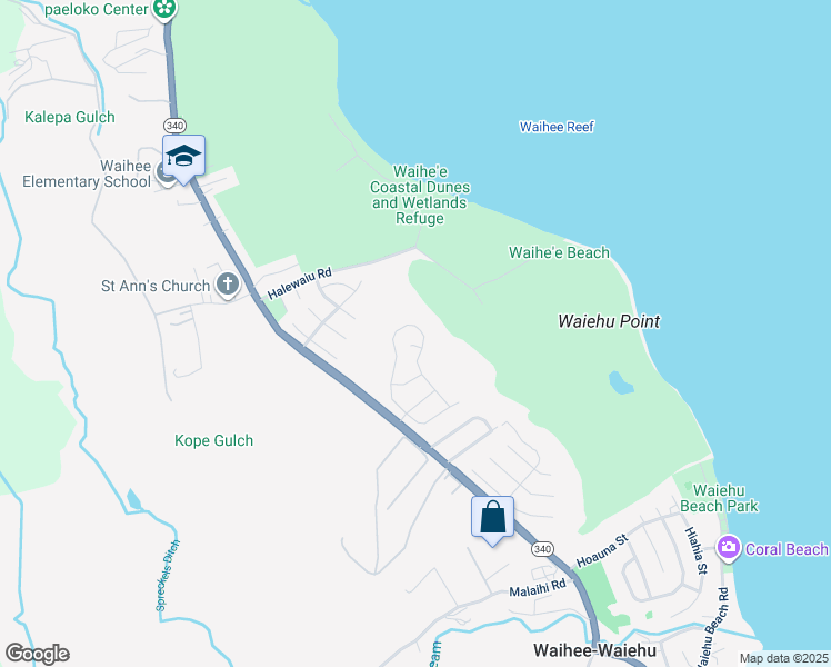 map of restaurants, bars, coffee shops, grocery stores, and more near 152 Kaulana Na Pua Circle in Wailuku