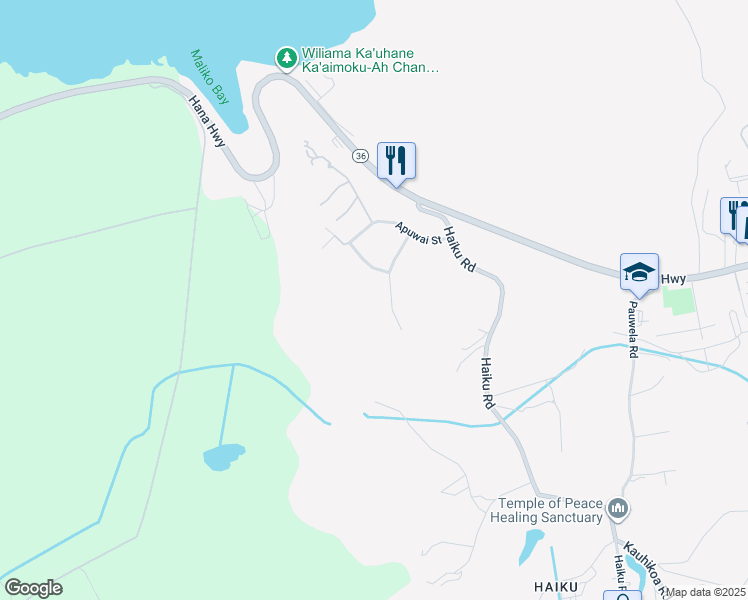 map of restaurants, bars, coffee shops, grocery stores, and more near 100 Piialii Place in Haiku-Pauwela