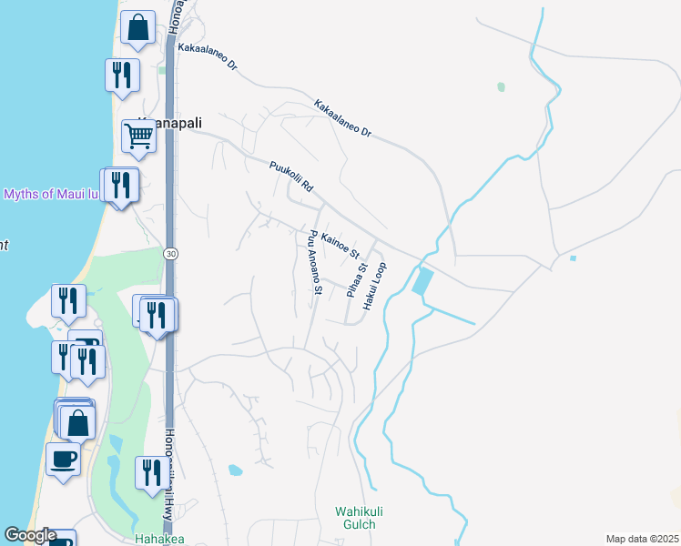 map of restaurants, bars, coffee shops, grocery stores, and more near 81 South Piki Place in Lahaina