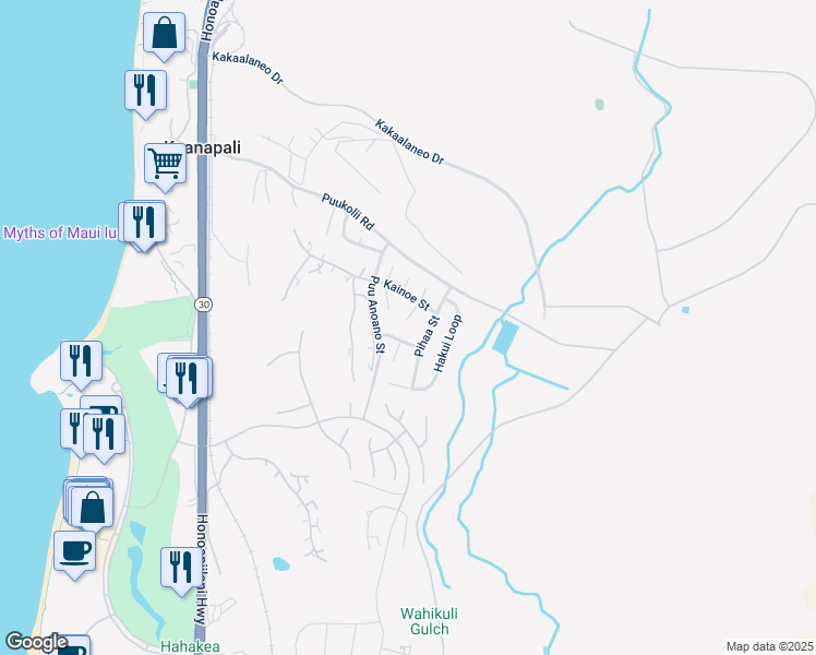 map of restaurants, bars, coffee shops, grocery stores, and more near 81 South Piki Place in Lahaina