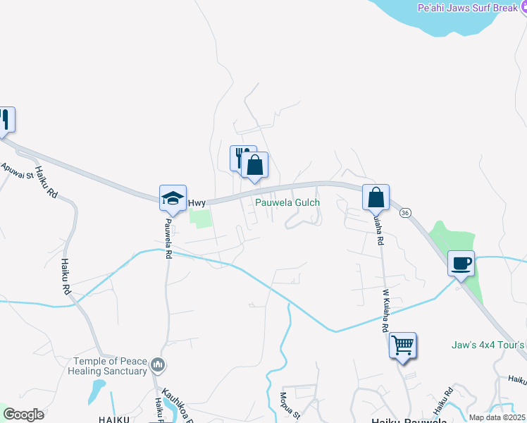 map of restaurants, bars, coffee shops, grocery stores, and more near 36 Kahope Place in Haiku-Pauwela