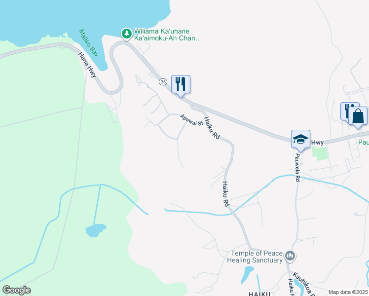 map of restaurants, bars, coffee shops, grocery stores, and more near 105 Piialii Place in Haiku-Pauwela