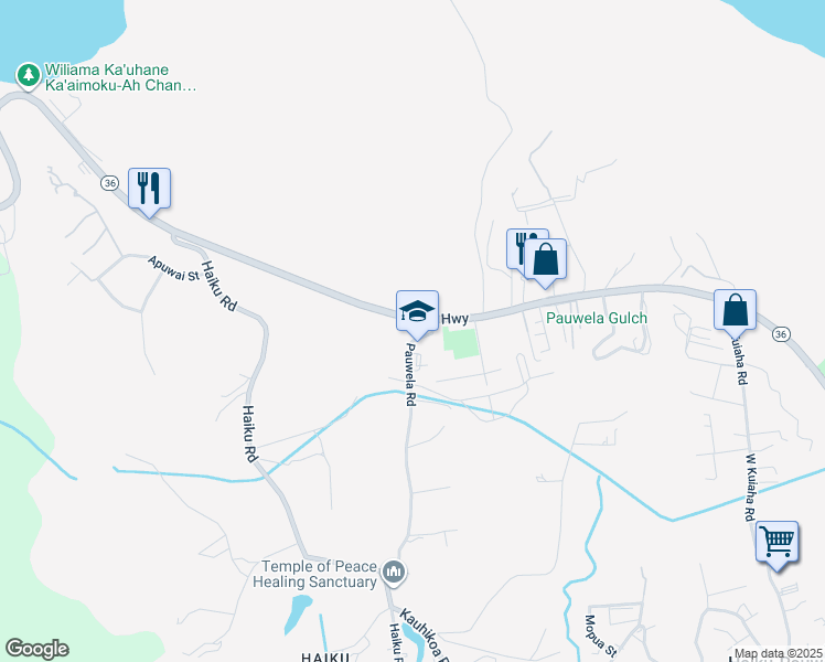 map of restaurants, bars, coffee shops, grocery stores, and more near 2780 Hana Highway in Haiku-Pauwela