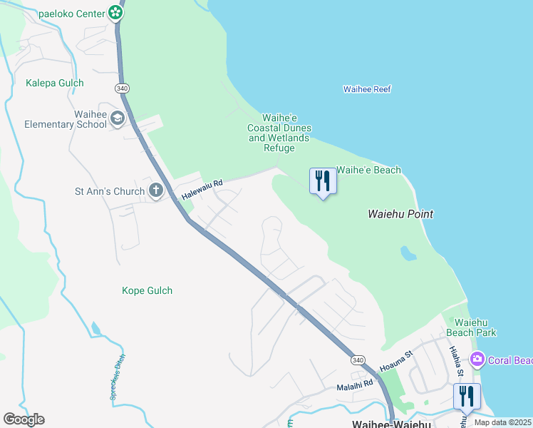 map of restaurants, bars, coffee shops, grocery stores, and more near 127 Kaulana Na Pua Circle in Wailuku