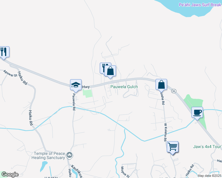 map of restaurants, bars, coffee shops, grocery stores, and more near 31 Puu Koa Place in Haiku-Pauwela
